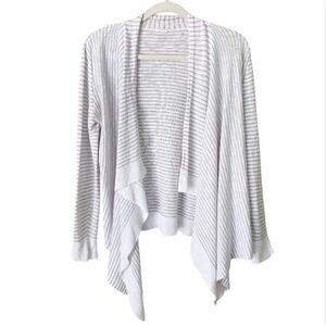 Eileen Fisher | Linen Blend Open Front Waterfall Cardigan Sweater Striped PM